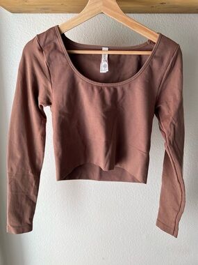 Taupe Brown Scoop Neck Long Sleeve Crop Top & Legging Set